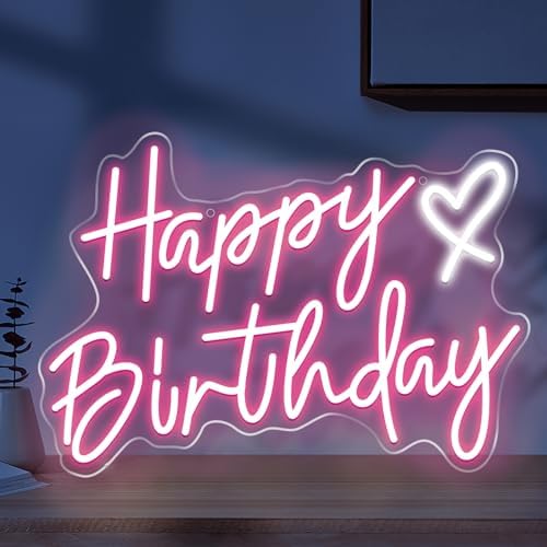 Autrucker Large Happy Birthday Neon Sign,Neon Pink LED Happy birthday ...
