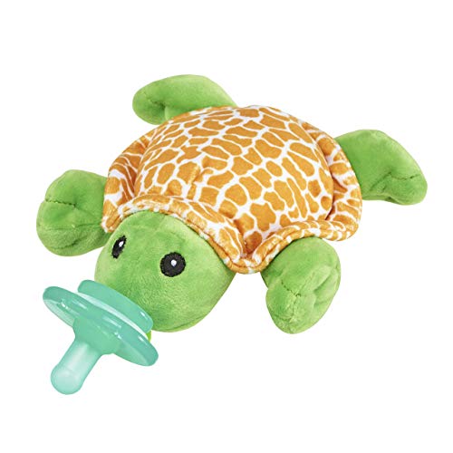 Image of Nookums Paci-Plushies Shakies - Pacifier Holder with Built in Rattle (2 in 1)- Adapts to Name Brand Pacifiers, Suitable for All Ages, Plush Toy Includes Detachable Pacifier (Turtle)