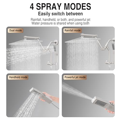 Image of All Metal 10 inch Luxurious Rain Shower Head with Handheld Spray, Power Jet