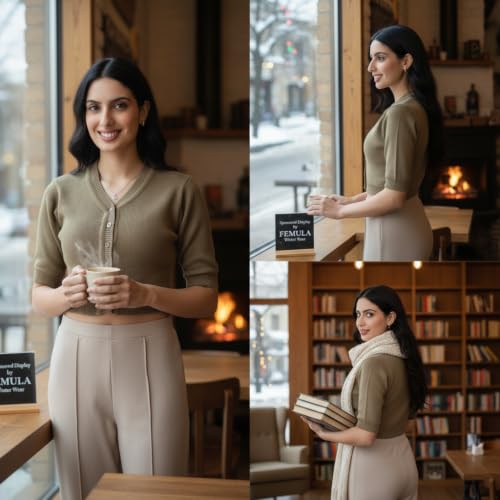 Image of Women Winter Wear V-Neck Half Sleeves Regular Fit Woollen Blouse
