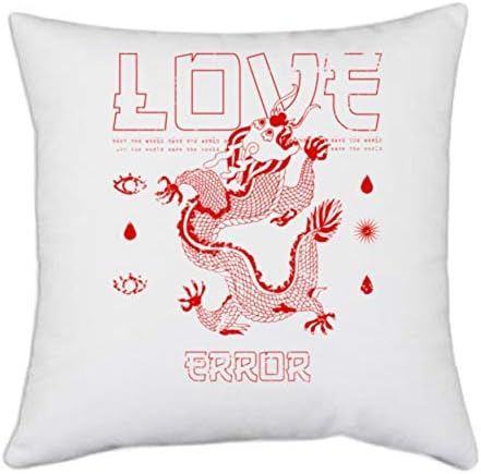 UDNAG White Polyester 'Love Dragon and Error' Pillow Cover [16 Inch X 16 Inch]