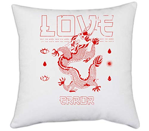 UDNAG White Polyester 'Love Dragon and Error' Pillow Cover [16 Inch X 16 Inch]