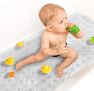 Sheepping Baby Bath Mat Non Slip Extra Long Bathtub Mat for Kids 40 X 16 Inch - Eco Friendly Bath Tub Mat with 200 Big Suction Cups,Machine Washable Shower Mat (Clear)