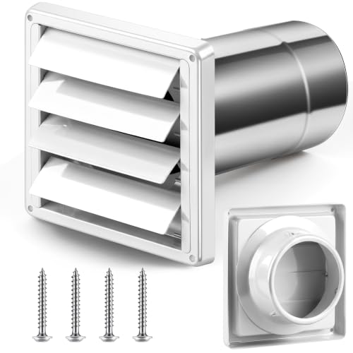 Image of Shimeyao 4 inch Wall Vent Cover Stainless Steel Outside Dryer Vent Covers for House Exhaust Duct Kit with Removable Extension Pipe 8 Inch and 4 Screw for House Outdoor Extended Air Pipe, White