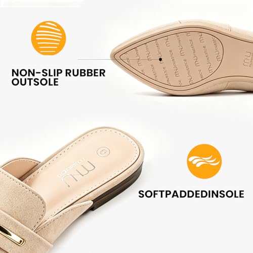 Image of MUSSHOE Mules for Women - Suede Slip On Backless Loafers with Cushioned Insole and Non-Slip Sole, Pointed Toe Flats for Office Work Business Casual