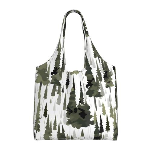 Sac fourre-tout noir en toile de 36x32 cm avec motif arbres blancs pour femme