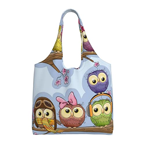 Sac fourre-tout en toile motif hiboux grand sac à main réutilisable pour shopping et voyage