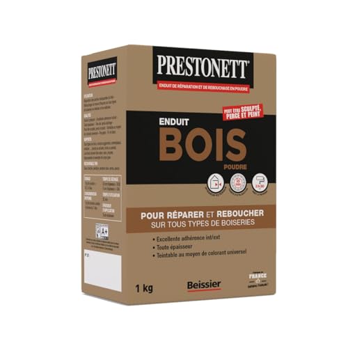 Enduit de Rebouchage Bois PRESTONETT REPARATION BOIS en Poudre en Boîte 1 KG pour Intérieur et Extérieur