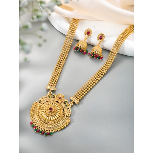 Image of Peora Gold Plated Bridal Jewellery Set with Kamarband Gift for Women Indian Traditional Ethnic Wedding