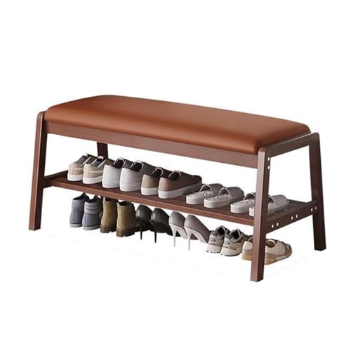 Banco Zapatero de 2 Niveles con Asiento Acolchado y Espacio de Almacenamiento, Organizador de Zapatos Resistente para Entrada, Sala de Estar y Pasillo. Zapatero Compacto (marrón, 70 x 40 cm)