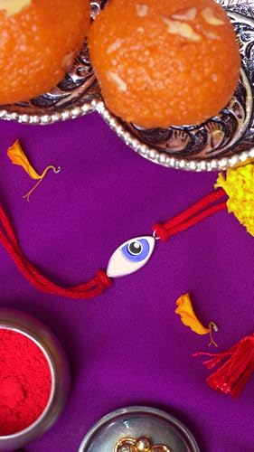 Image of KuberBox 925 Sterling Silver Evil Eye Silver Rakhi For Brother