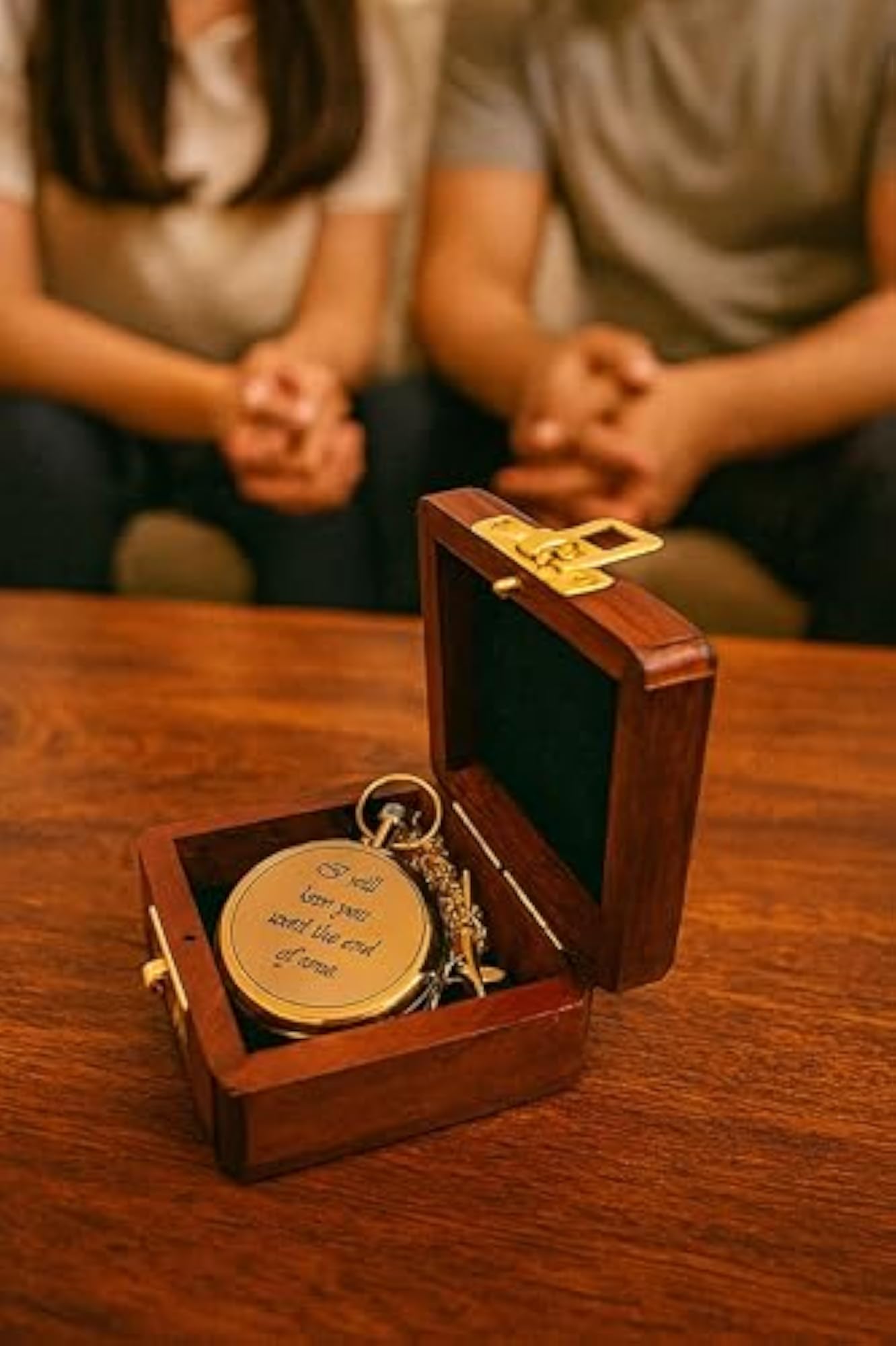 Personalized Brass Pocket Watch with Wooden Gift Box