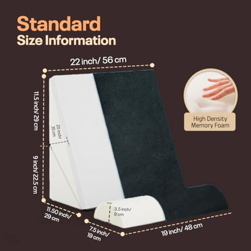 Image of Orthopedic Adjustable Wedge Pillow with Memory Foam & Headrest for Back Support, Leg Elevation, Acid Reflux, GERD, Snoring Relief - 7 Inclines - Soft Washable Cover - Black (56 x 53 x 38 CM)