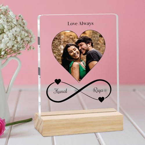 Image of Giftplease Customized Photo Frame with Wooden Stand | Transparent | Personalized Couple Picture Frame Gift for Girlfriend, Boyfriend, Husband, Wife |Anniversary, Wedding, Valentine s Day C 04