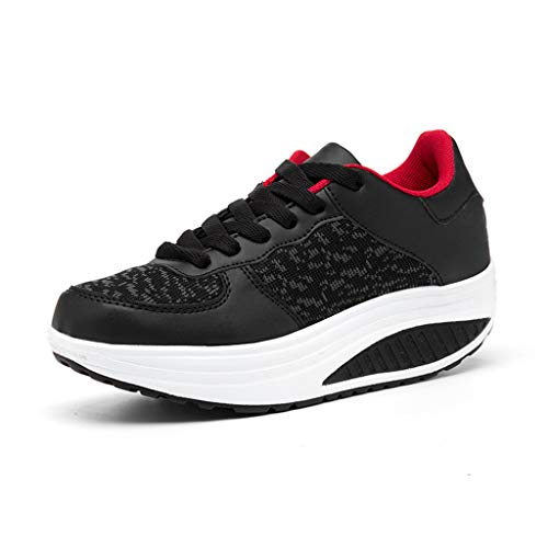 Zapatillas de Mujer, Zapatos Mujer Adelgazar Zapatos Sneakers para Caminar Zapatillas Aptitud Cuña Plataforma Casual Zapatos (38 EU, Negro)