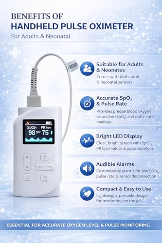 Image of Handheld Pulse Oximeter | Professional SPO2 & Pulse Rate Monitor with TFT LCD Display | Rechargeable Finger Oximeter | Ideal for Hospital, Clinic & Home Health Use (Neonatal /Kids)