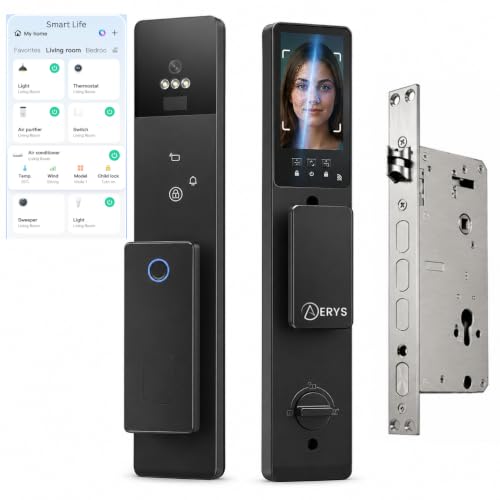 Image of AERYS Smart Digital Door Lock | 8-in-1 Unlock with Face ID, Palm, Fingerprint, PIN, RFID, OTP, Key & App | Remote Unlock | Video Calling & Live Monitoring | Five Cylinder Security (3 Years Warranty)