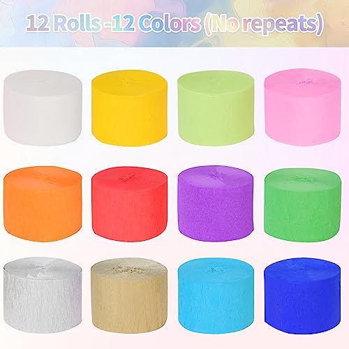 Image of 12 Rolls Crepe Paper Streamers - 12 Colors Rainbow Party Streamers for Birthday, Baby Shower, Wedding, Fiesta, Graduation, Christmas Decorations
