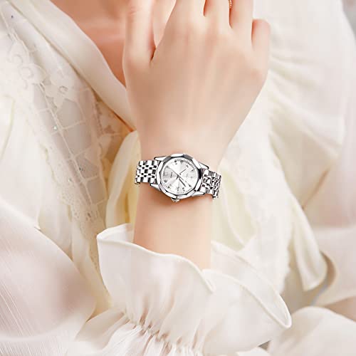 OLEVS Womens Watch Diamond Fashion Dress Analog Quartz Stainless Steel Ladies Small Wrist Watches for Female Date Waterproof Luminous