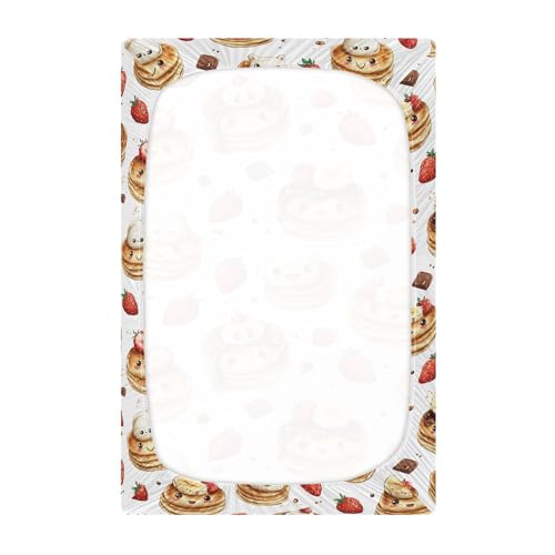 Image of Pancakes Cakes Cute Crib Sheets Soft Breathable Fitted Baby Crib Sheets Mattress Cover for Girls Boys, 52 inch x 28 inch x 9 inch