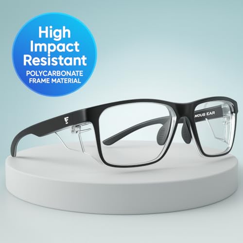 Image of FAMOUS Prescription safety eyeglass frames for men and women polycarbonate material with zero power lens with clear side shield