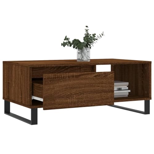 Table basse en chêne marron de salon, finitions soignées et piètement métallique - 5
