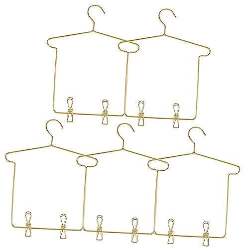 Sosoport 5 Juegos Colgador de muñecas Perchas para con Accesorios de casa muñecas de Miniatura Perchas para muñeca Ropa de muñeca colgadores de Chicas Mini Perchas Planchar Golden