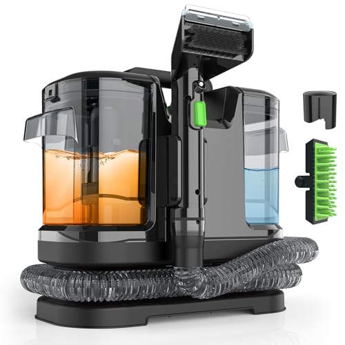 Limpiador extractor para alfombras y sofás, 450 W, doble depósito, compacto y portátil, aspiración 12 kpa, 3 cepillos para eliminar manchas de animales y olores en alfombra, sofá (A)