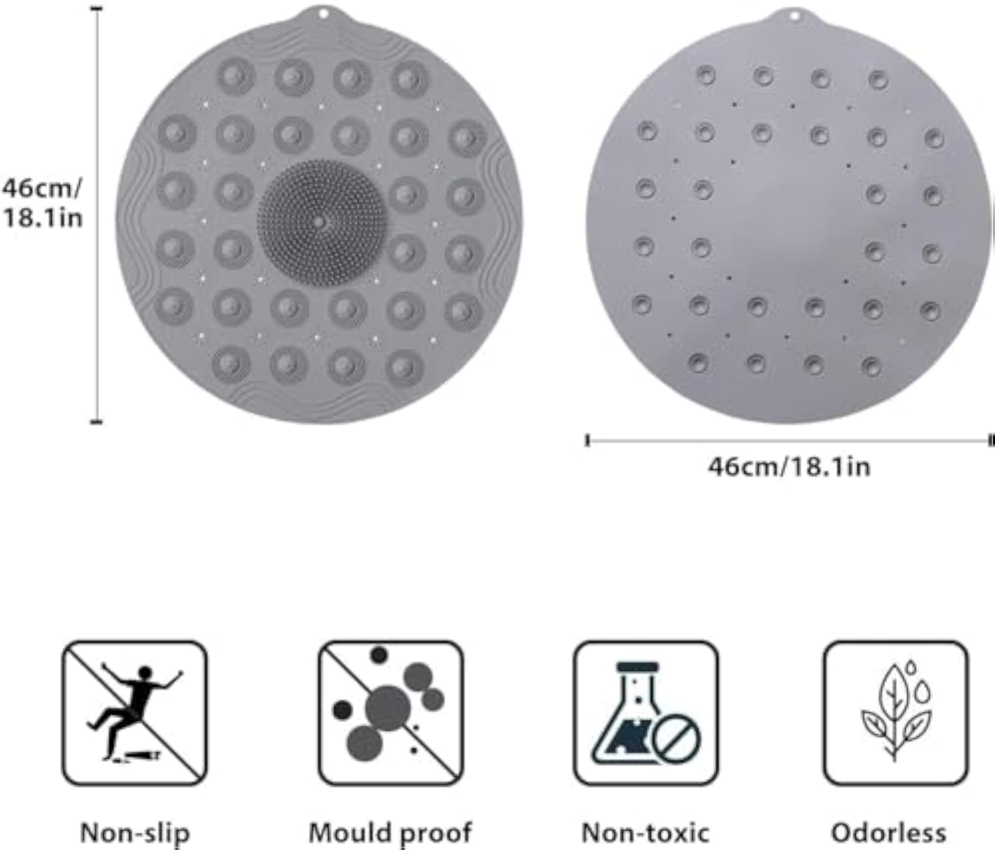 Anti-Slip Bathroom Shower Mat, Round Rubber