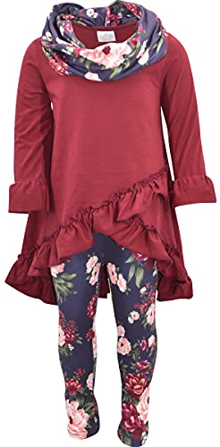 Image of Unique Baby Girls Kids Toddler 3pc Outfit Set Long Sleeve Cotton Blend Tunic Top Leggings and Scarf