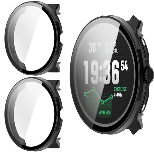 GIOPUEY Funda Compatible con Suunto Race 2, [2 Pack] Protector de Pantalla + Bastidor rígido, Protección Total del Paquete - Black+Black