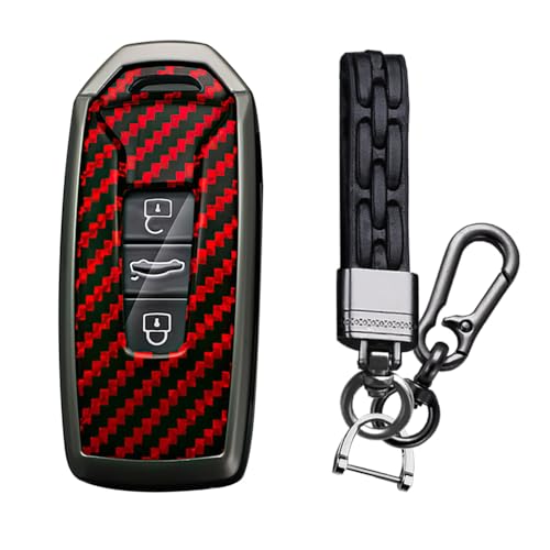 Coque de clé VW CC Touareg rouge carbone en métal à 3 boutons