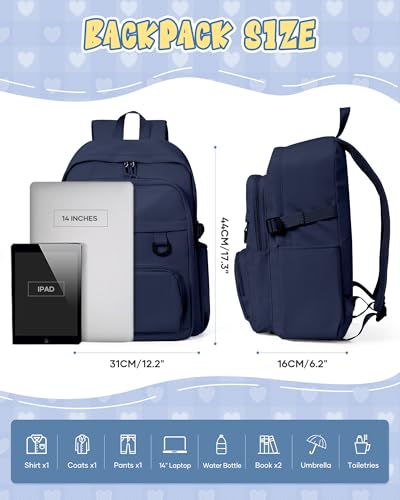 Image of Lightweight Backpack for College & High School Backpack With Lots of Pockets Cute School Bag for Girls Boys, Large Capacity Bookbag for Women Men, Waterproof Teens Casual Daypack Backpack(Dark Blue)