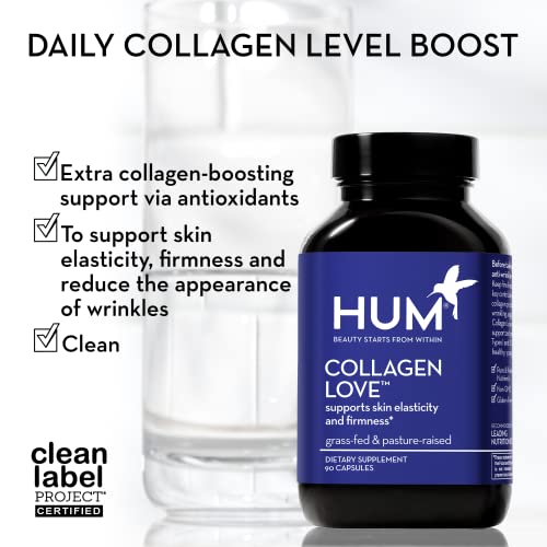 Hum Collagen Love Skin Supplement - Collagen Peptides With Hyaluronic Acid & Vitamin C To Support Firm Skin & Help Minimize Visible Signs Of Aging - Skin Supplement For Women (90 Capsules) #TOP3