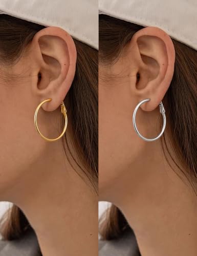 Image of Gacimy Gold Hoop Earrings for Women, 14K Gold Plated Thin Hoops