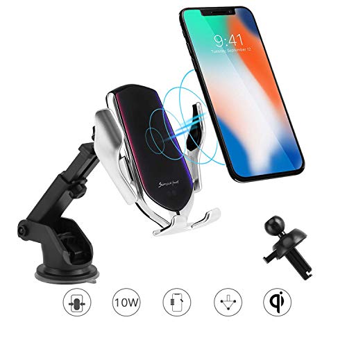 Wireless Car Charger,10W Qi Fast Charging Auto-Clamping Car Mount Dash Windshield Air Vent