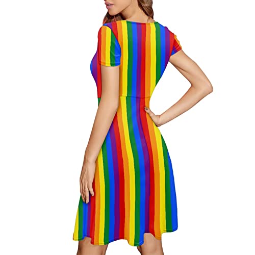Image of Irisjudy T Shirt Dress for Women Short Sleeve Girls Short Sleeve Dress Plus Size, O Neck Knee Length Midi Dress for Ladies