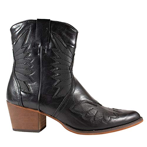 ARiderGirl Coleen-02 Pull On Stacked Heel Pointed Toe Western Ankle Boots3