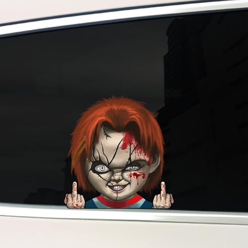 Vesvory 2pcs Horror Movie Monster Peeking Sticker for Cars, Halloween Classic Horror Decal, Vinyl Middle Finger Stickers for Cars, Bumpers, Laptops Window Clings (Bloody Boy)