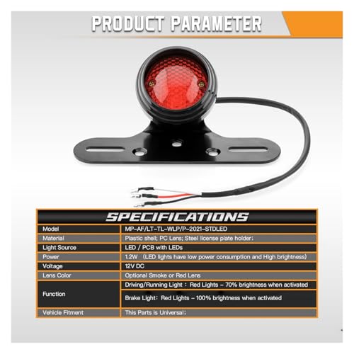 Feu arrière de moto LED universel avec support de plaque d'immatriculation noir - 6