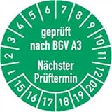  Prüfplakette geprüft nach BGV A3 Nächster Prüftermin 15-20 30mm Ø grün 100 Stück