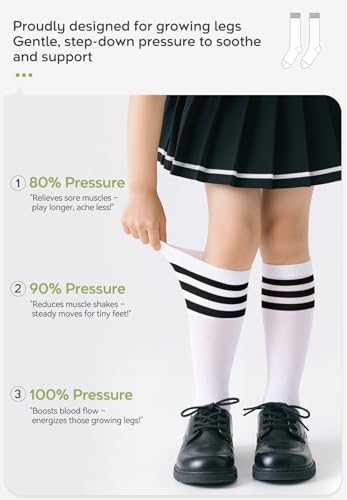 Image of Zando Kids Child Cotton Three Stripes Sport Soccer Team Socks Uniform Tube Cute Knee High Stocking for Boys Girls 1 Pairs White Black One Size