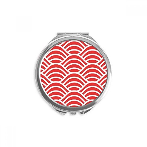 Espejo de bolsillo redondo con diseño artístico de olas de Japón en blanco y rojo