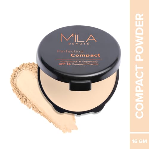 Image of Mila Beaute Perfecting Compact Powder | Natural Matte Finish| Longstay with SPF 15 | Minimized Pores and Finelines | Controls Shine | Lightweight Compact Powder | Shade - (Pure Beige 16g) (Pack of 2)