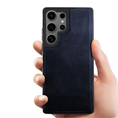 Image of Leather Case for Samsung Galaxy S23 Ultra Premium Protective Stylish Slim Cover with Shockproof Raised Edges Blue