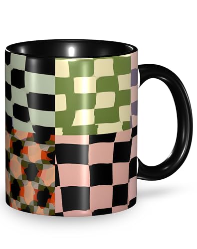 LYEMVHE Checkered Coffee Mug Funny Ceramic Tea Cup Novelty Presents for Women Men Home and Office Birthday Microwave Dishwasher Safe 11oz