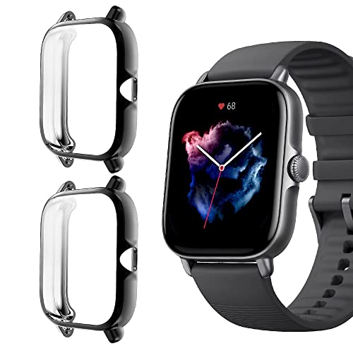Niboow Funda [2-Piezas] Compatible con Amazfit GTS 3, con Protector de Pantalla, Protección Completa Carcasa para, TPU Flexible antirrayas para Amazfit GTS 3-Negro+Negro