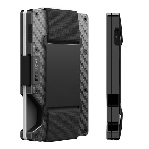 Stouchi Find My Wallet for Men Built-in AirTag Chip (iOS Only) Slim Smart Trackable Wallets with AirTag Holder, Minimalist RFID Blocking Wallet Gift, Front Pocket Cash Strap Credit Card Holder