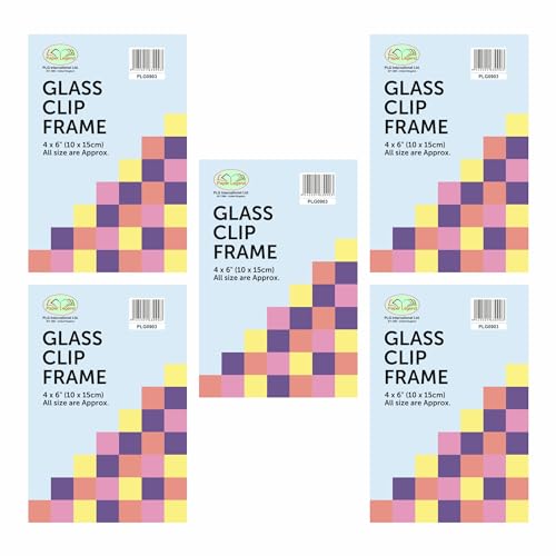 M1SS (Pack of 5 4 x 6 Glass Front Frameless Clip Frame Classic Wall Mountable Picture Frame ideal For Home, Office Best Photos, Portraits, Certificates, Posters (10 x 15 cm)