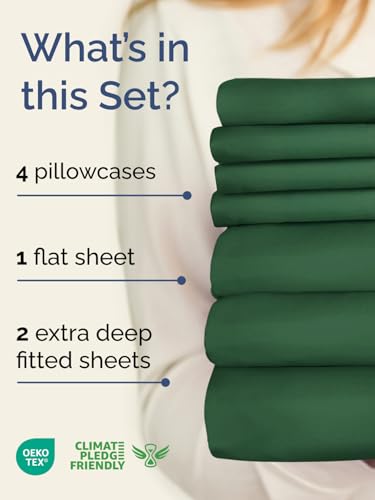 Image of Extra Deep Split King Sheet Set - 7 Piece Breathable and Cooling Sheets - Hotel Luxury Bedding for Women, Men, Kids & Teens - Easy Secure Fit - Soft & Wrinkle Free - Extra Deep Pockets - Emerald Green